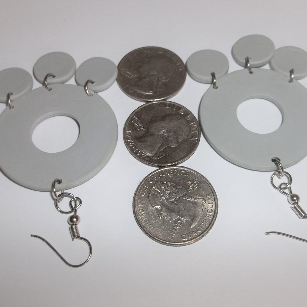 Earrings Gray Dark Silver Statement Circle Chande… - image 3